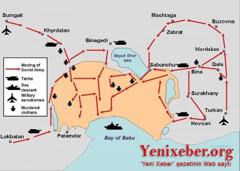 20 yanvarda Sovet qoşunlarının əməliyyat xəritəsi-İlk qurbanlar Binə-Qala yolunda verilib/ 
